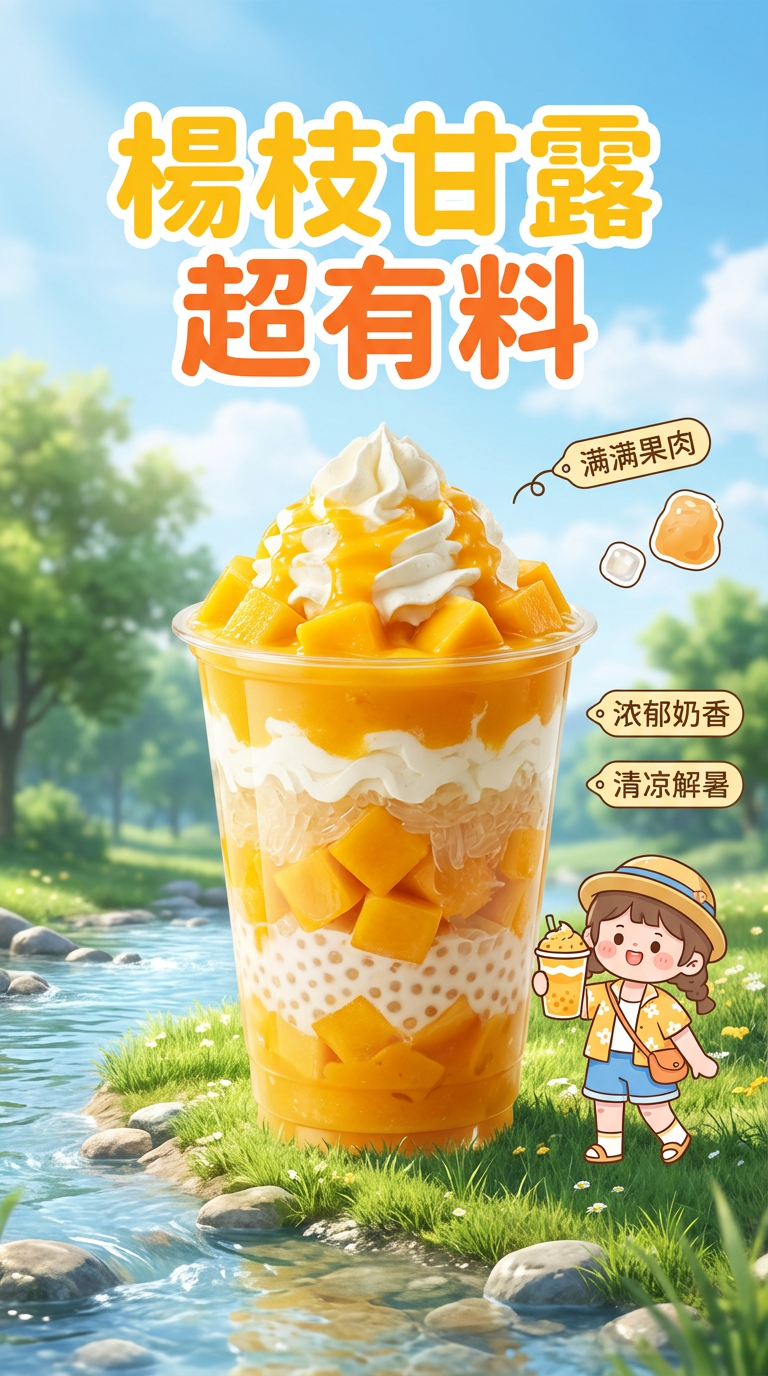 清新自然杨枝甘露新品海报