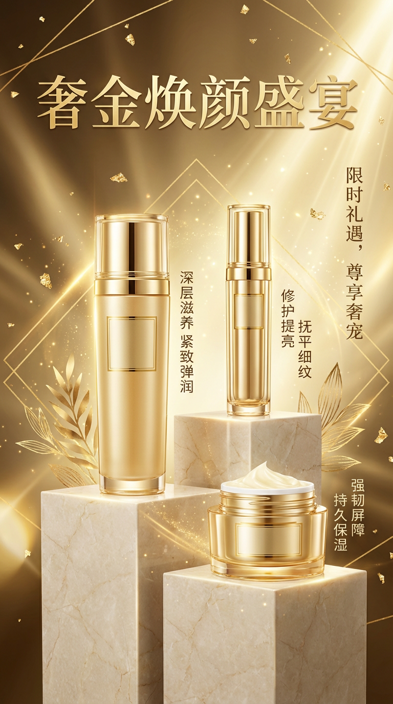 高级光影金色系多规格护肤套装图