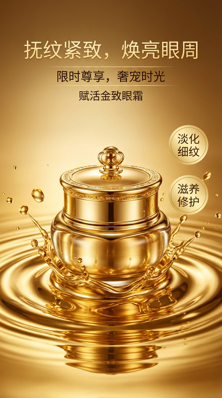 金色流体质感眼霜产品精致展示图