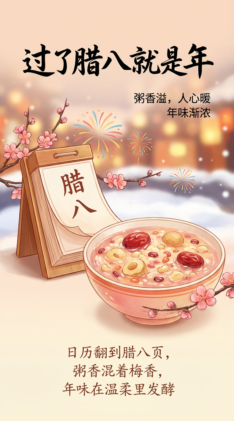 清新插画风腊八日历海报