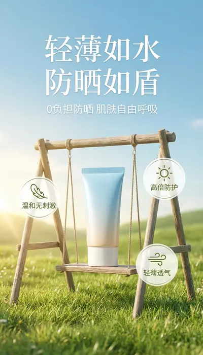 户外轻薄防晒霜产品海报