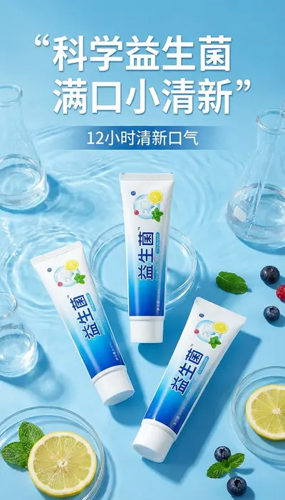 益生菌清新口气牙膏产品海报