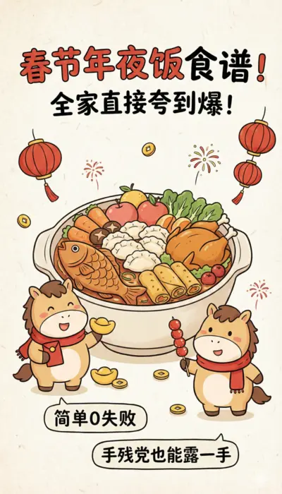 春节年夜饭食谱手绘海报