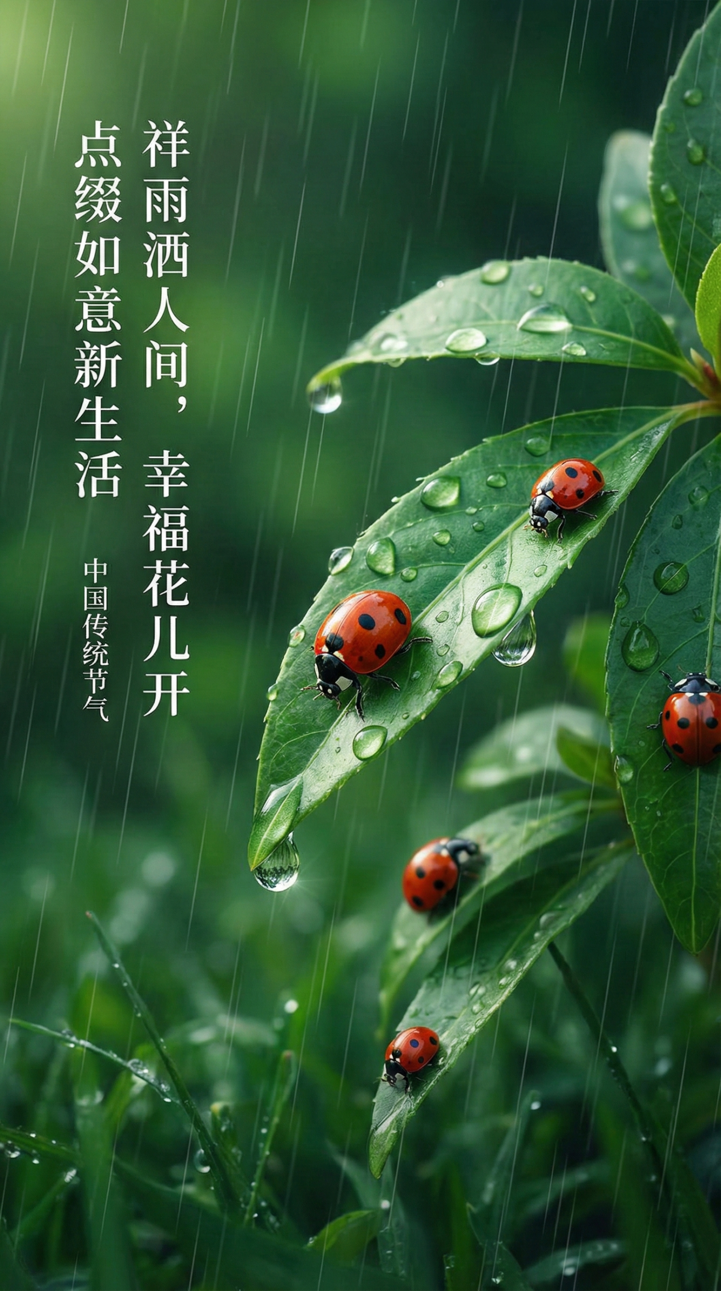 瓢虫戏雨雨水