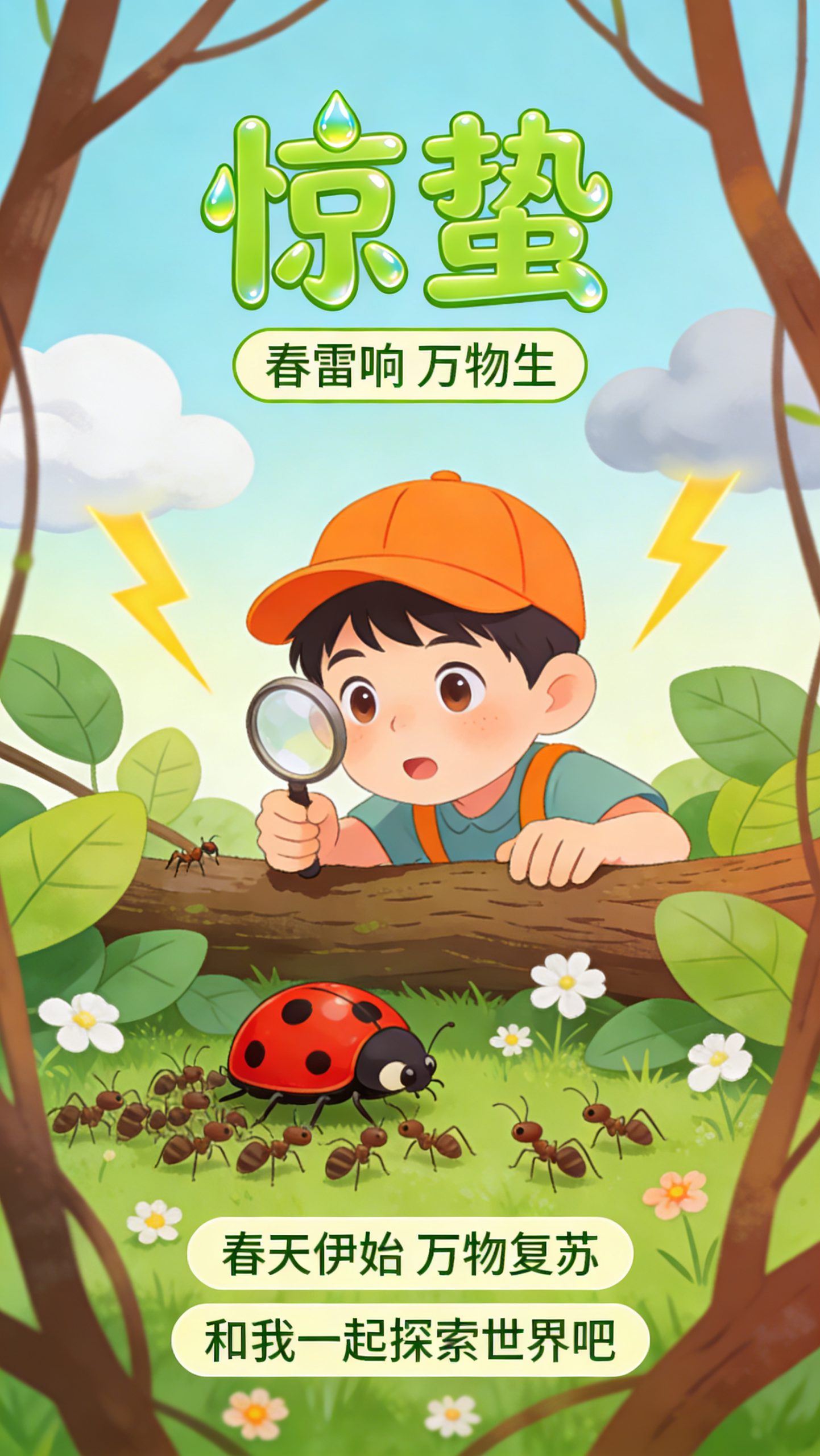 童探春雷惊蛰海报