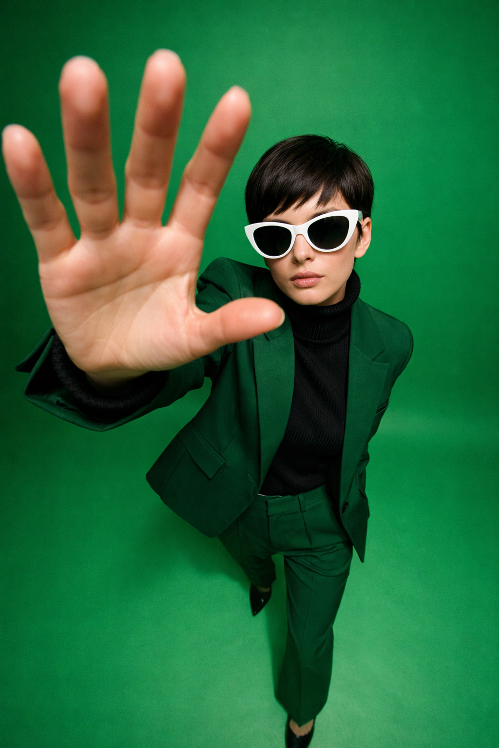 单色绿调下的动态透视时尚大片