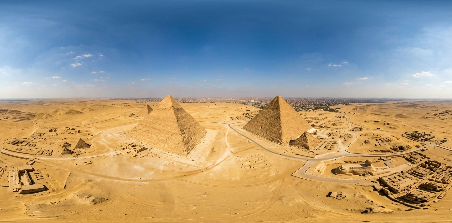 埃及吉萨金字塔群沙漠航拍
