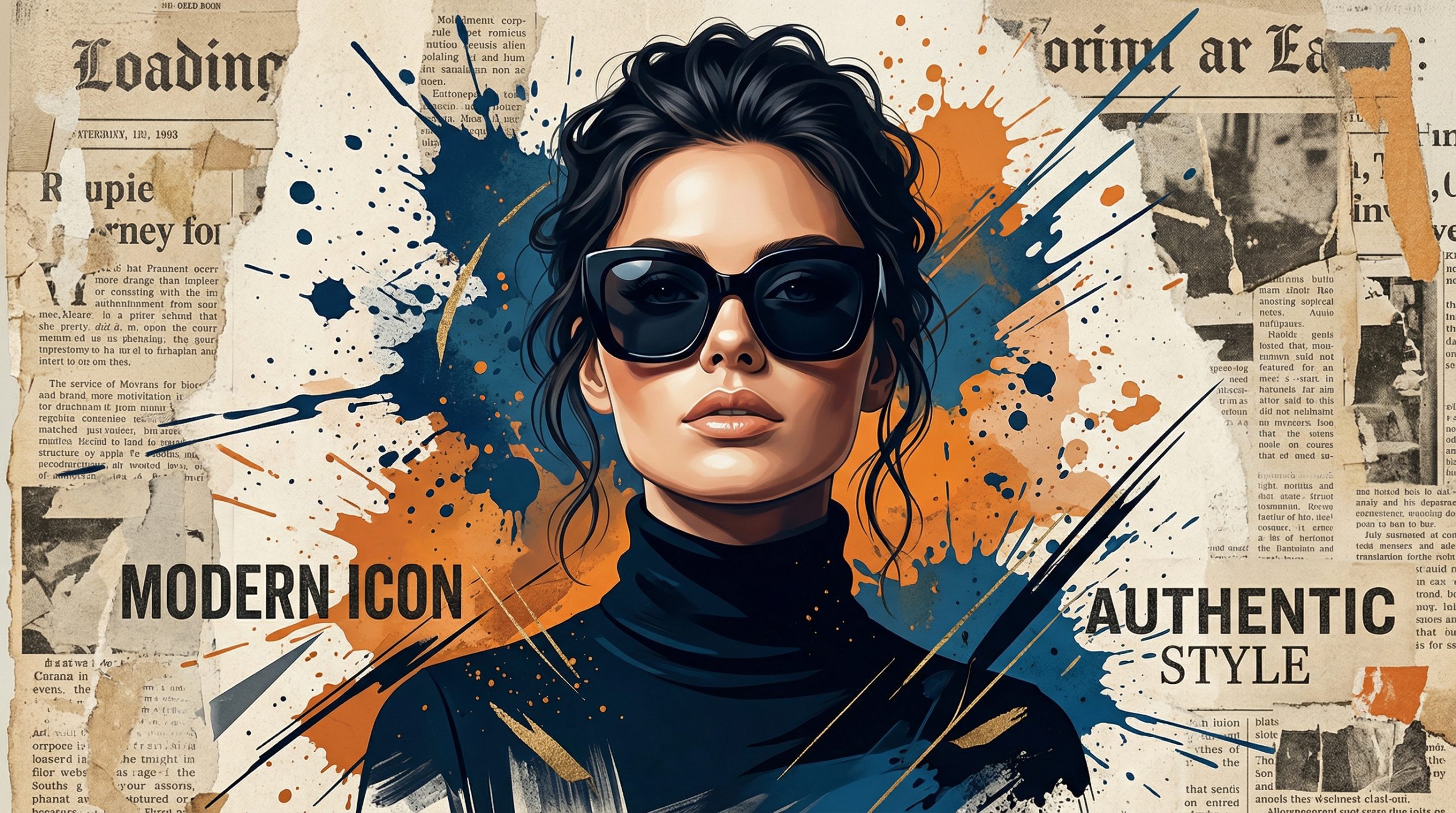 蓝橙对撞的现代艺术肖像海报提示词分享