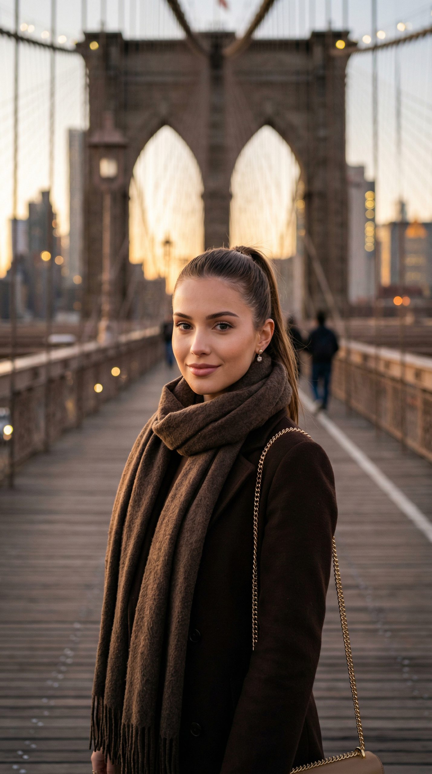 黄金时刻下的都市桥畔肖像