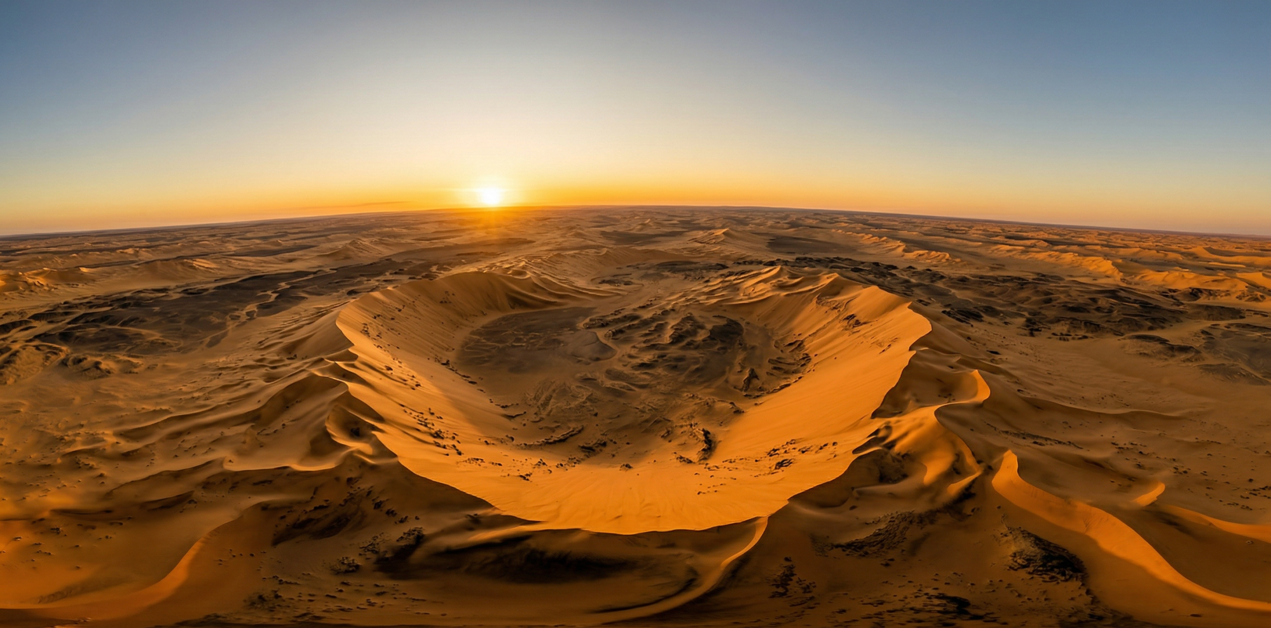 撒哈拉U型沙丘盆地360度航拍全景