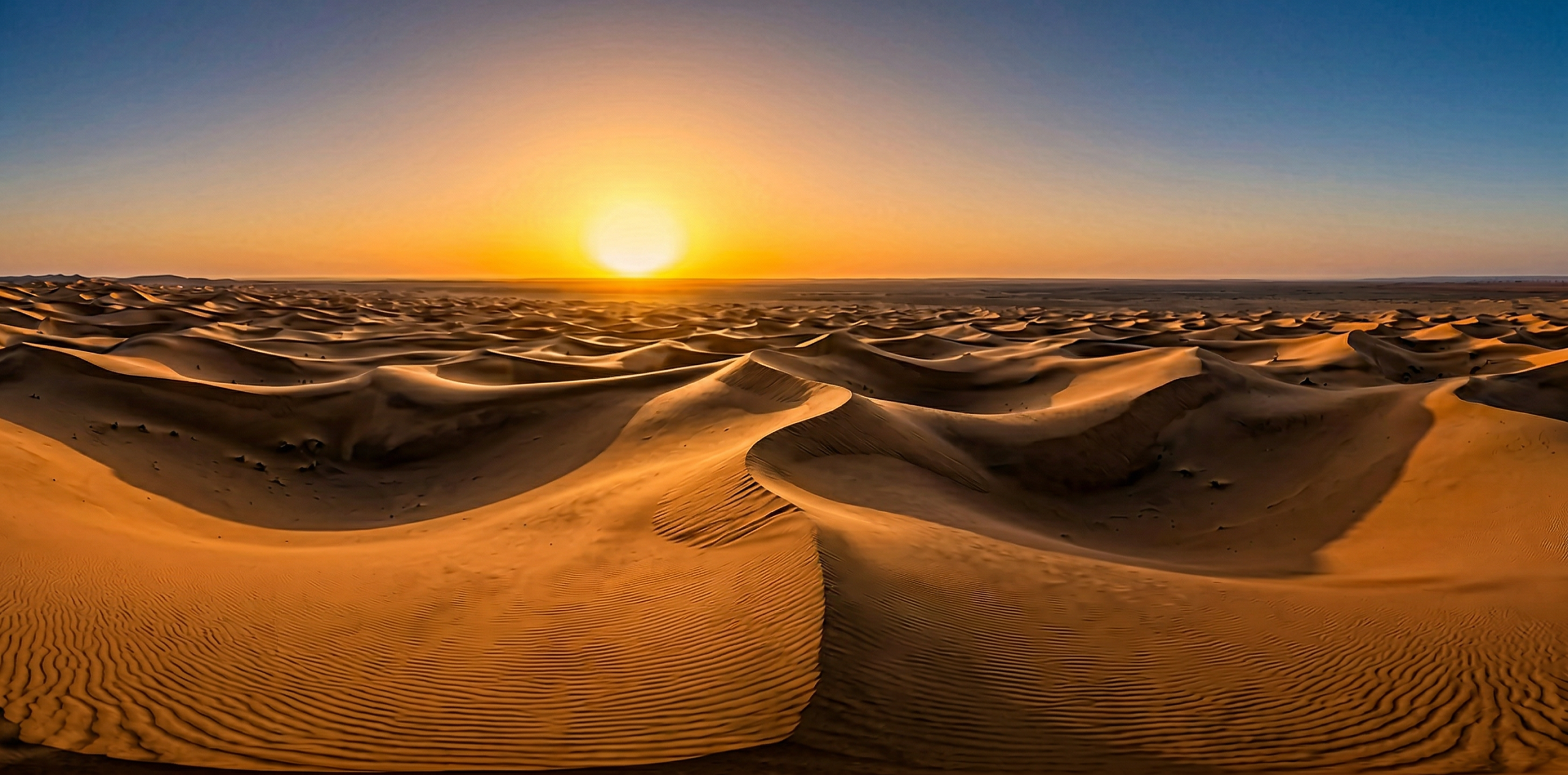 撒哈拉线性沙丘日落360度航拍全景