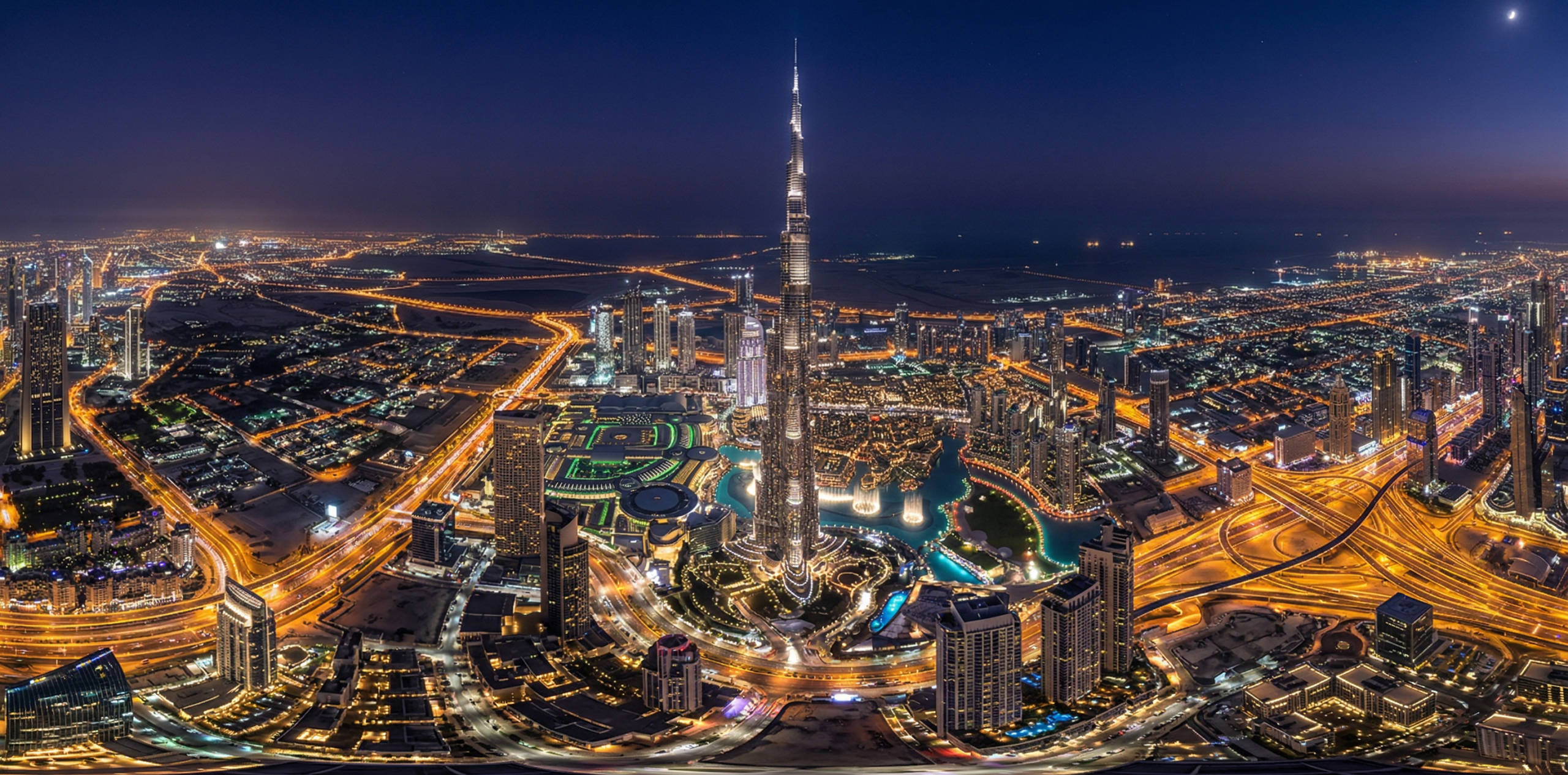 迪拜哈利法塔夜景360度航拍全景