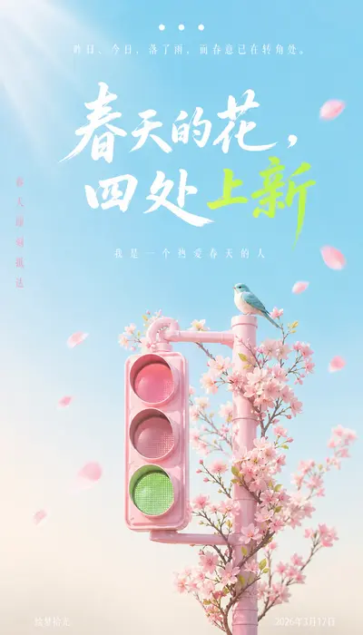 清新治愈系春日主题海报设计提示词