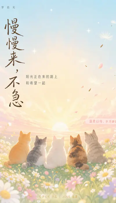 治愈系晨曦猫影海报设计逻辑解析提示词