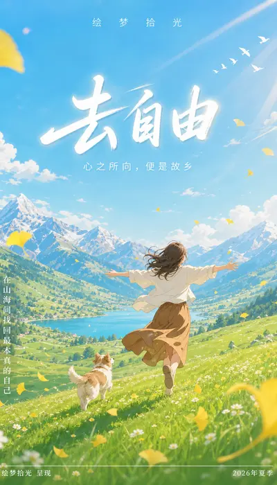治愈系自然插画海报设计方案提示词