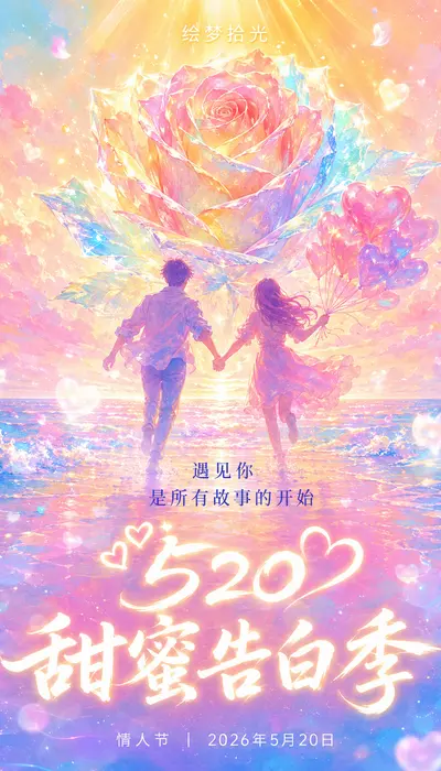 心动告白漫游星河梦境浪漫马卡龙插画风提示词
