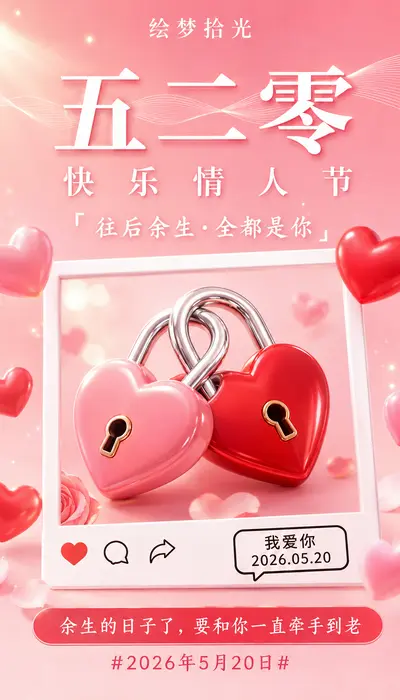 心动锁爱定格永恒浪漫告白海报提示词