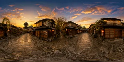 京都东山古巷日落全景沉浸提示词