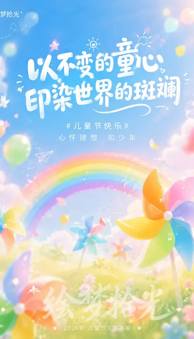 童心映彩绘梦时光｜儿童节梦幻柔光海报提示词