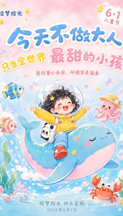 GPT Image 2.0提示词打造童心飞翔治愈海报
