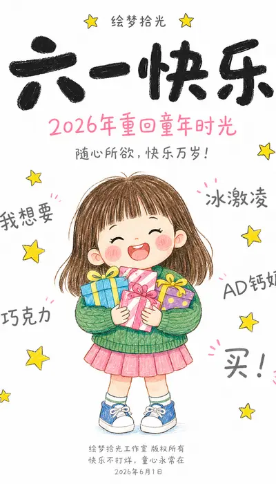 GPT Image 2.0提示词打造治愈系六一儿童节手绘海报