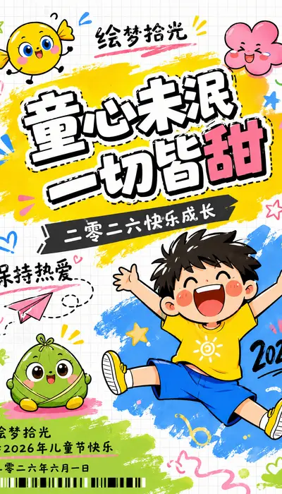GPT Image 2.0儿童节海报提示词：童心未泯一切皆甜